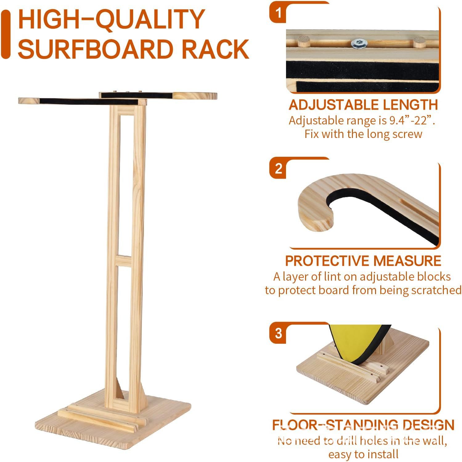 Soporte de tabla de surf de madera Soporte de almacenamiento de tabla de surf independiente para interiores Soporte de tabla de surf de piso