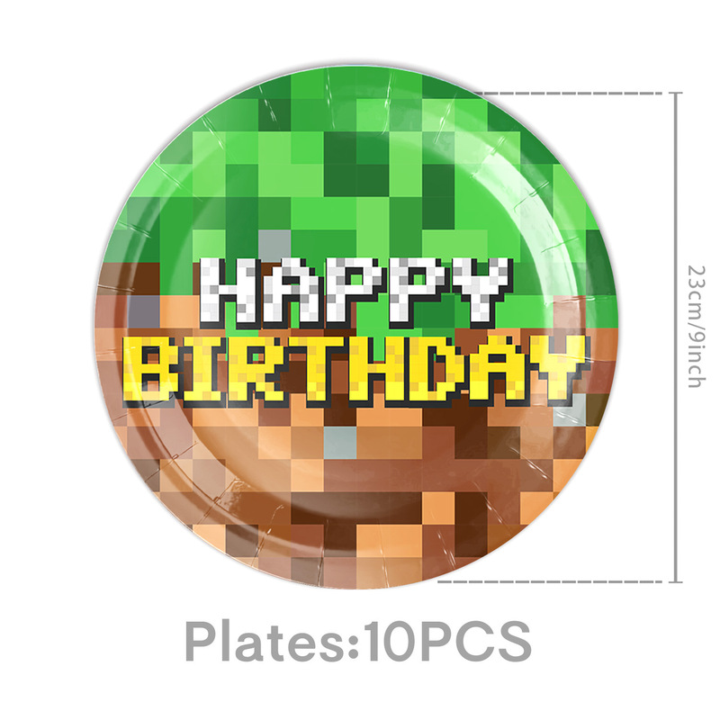 Amazon 新しい Minecraft ピクセルテーマ誕生日パーティー食器使い捨てテーブルクロスティッシュペーパー皿装飾|undefined
