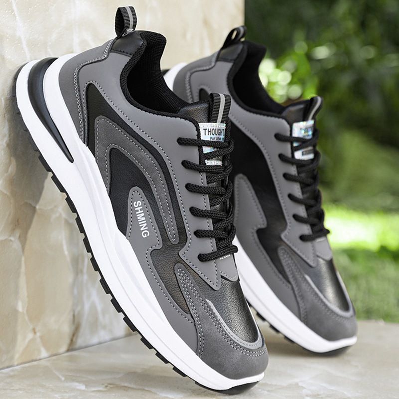 Zapatos Deportivos de Primavera para Hombre, Nuevos Zapatos Casuales de Cuero Impermeables Antideslizantes Negros para Hombre, Zapatos Deportivos para Correr para Hombre