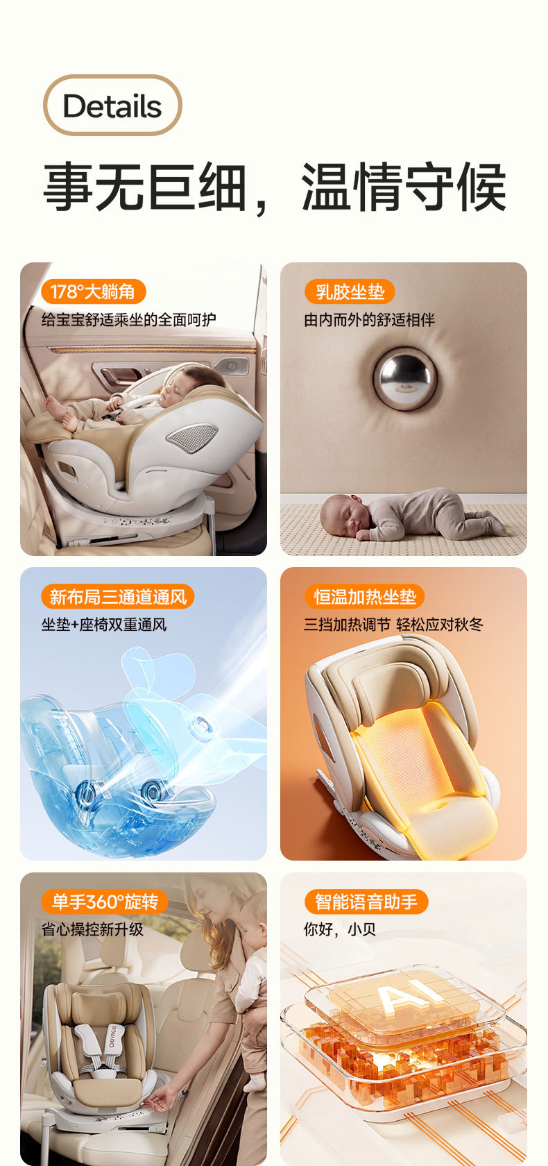 Child Safety Seat for Car Use, 360-Degree Rotating, Intelligent Ventilation and Heating, Steel Frame, Suitable for Infants and Babies, 0-12 Months