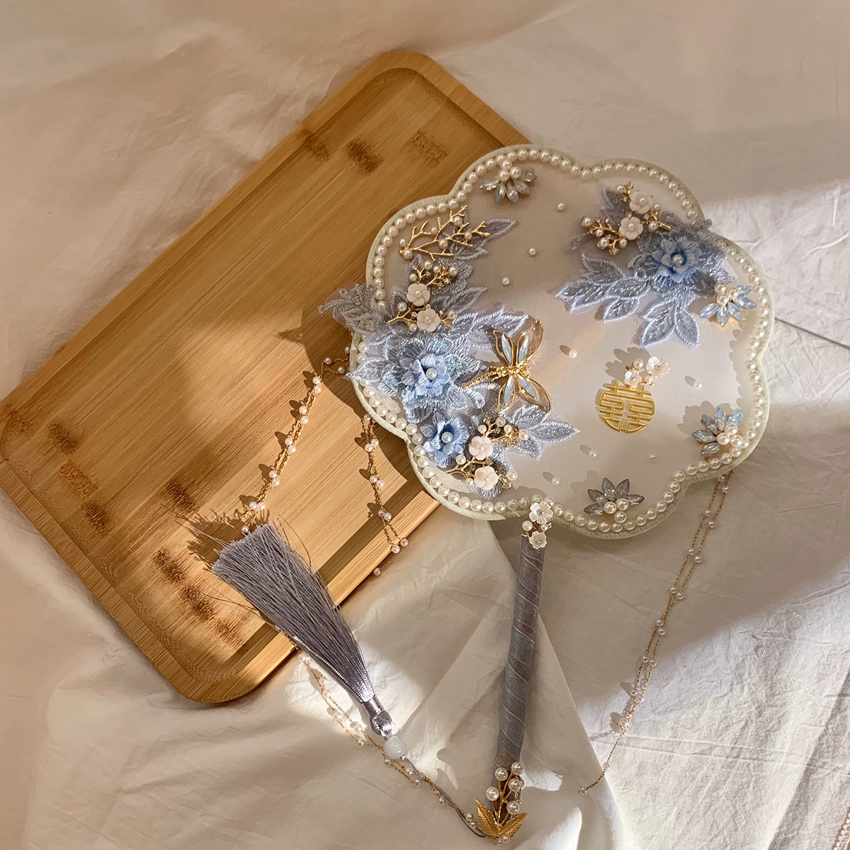 Genuine blue double-sided materials set for bride, Chinese style