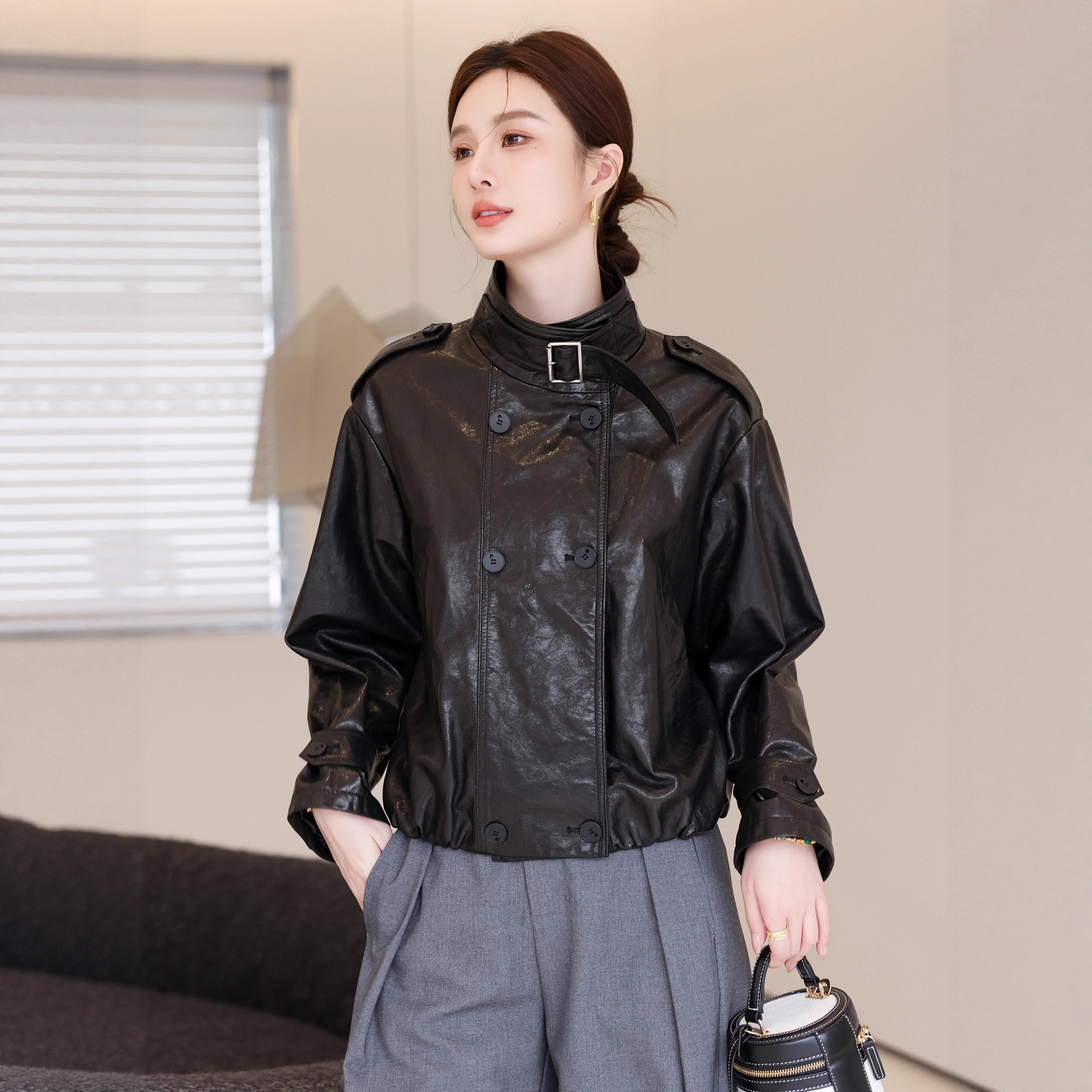 真皮皮衣女短款头层牛皮皮2025春秋季新款机车翻领小个子夹克外套