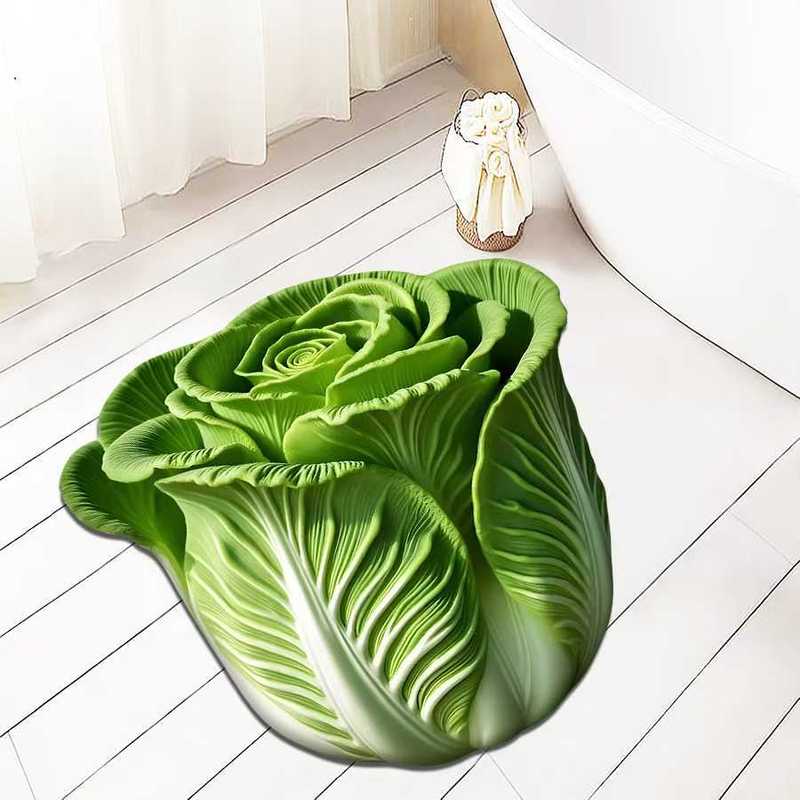 新款3D立体白菜百财水晶绒地垫客厅装饰垫卧室床边毯卫生间吸水垫|undefined