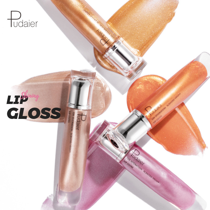 Cross-border Pudaier Mirror Surface Liquid Lip Gloss with Pearl Glossy Fine Sparkling Lip Lacquer Hydrating Plump Lip Color Lipstick Cosmetics