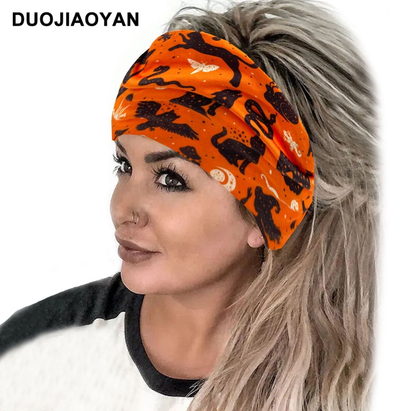 Halloween Printed Headband With Spooky Pumpkin Pattern Design_voghion.com