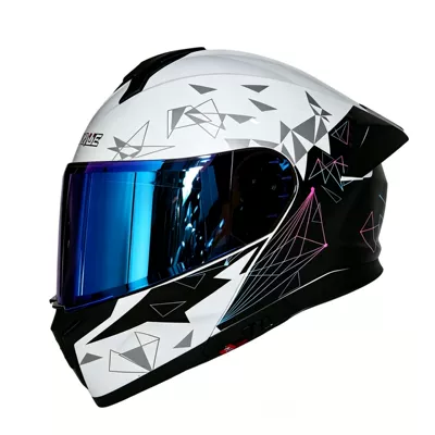 men, all-season universal electric vehicle — Motosiklet kaskı (dəbilqə) - geometric-lines-blue-coated-mirror-m-54-55