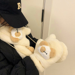 小狗加厚卡通围巾女冬季新款百搭学生高级感保暖围脖手套情侣日系