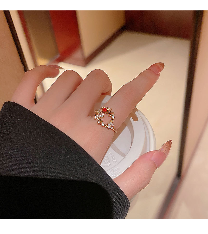 Sweet Butterfly Copper Inlay Zircon Open Ring 1 Piece