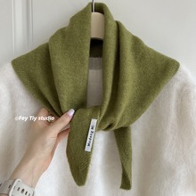 羊毛针织三角巾小众品牌含女头巾针织围巾保暖