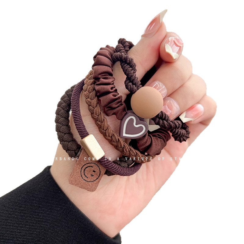 Cuerda para el cabello de color café simple y versátil, cola de caballo alta para mujer, cuerda para la cabeza, banda de goma elástica y duradera, lazo para el cabello de bola para adultos