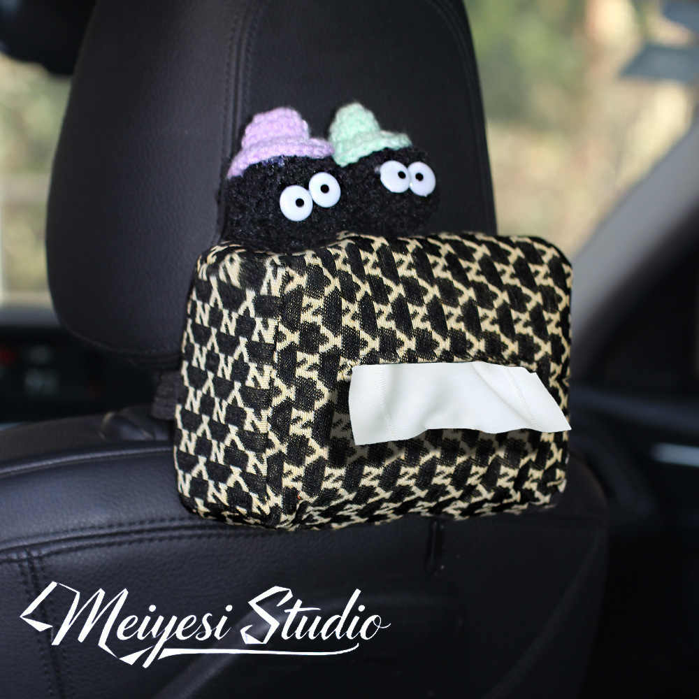 Black Coal Ball Car Tissue Box Cartoon Cute Car Tissue Holder Female Interior Decoration Items Car Interior Essentials Collection