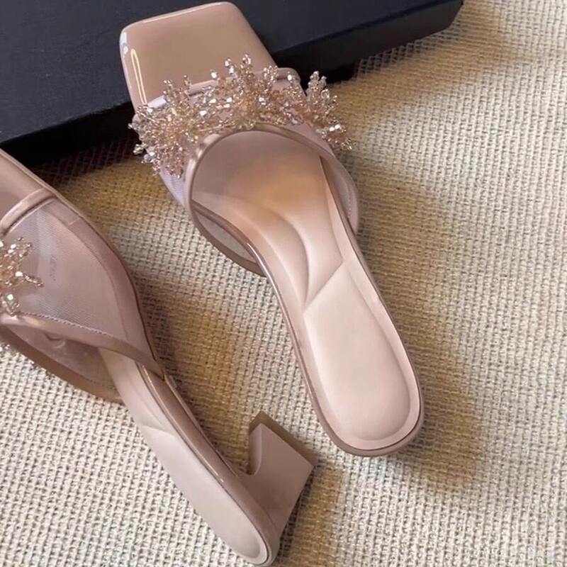 2026 New Style Square-Toe Chunky High-Heeled Sandals, French-Style Gentle Mesh Beaded Floral Slip-On Sandals for Women 2026 New Style Square-Toe Chunky High-Heeled Sandals, French-Style Gentle Mesh Beaded Floral Slip-On Sandals for Women