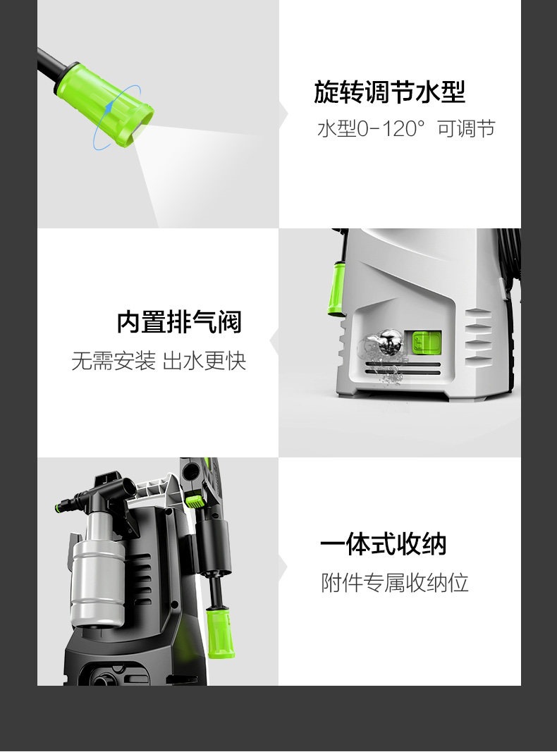 Greenfield High-Pressure Car Washer Walley Household 220V Water Pump Cleaning Machine Portable Water Gun High-Power Car Wash Tool