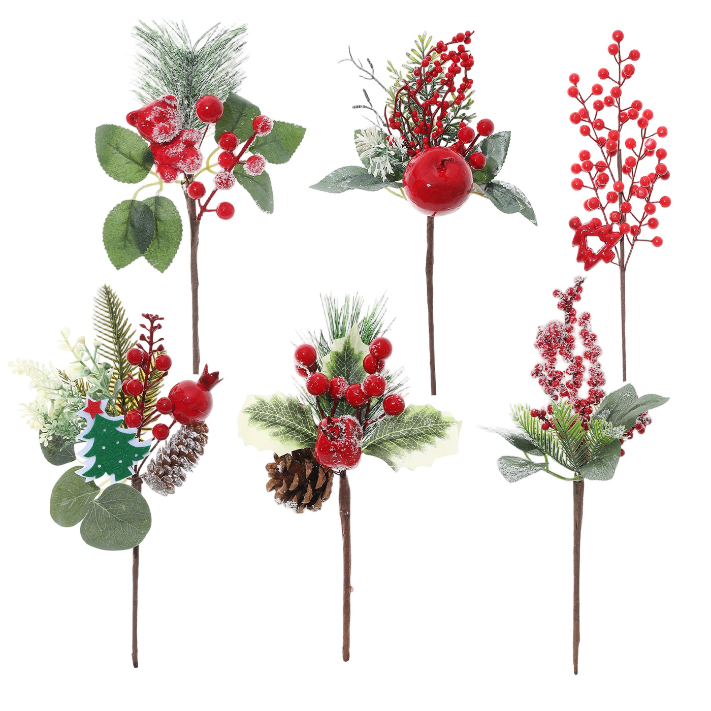 Nuevo transfronterizo de imitación verde con nieve pinos rojos pinos pinos pinos decoración de hojas de lujo diseño de decoración del hogar