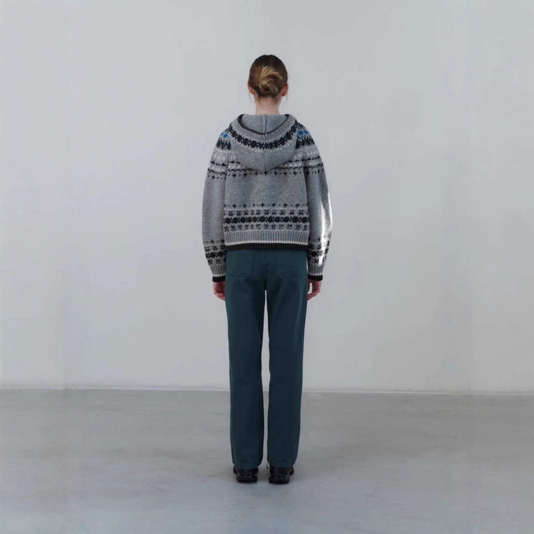 이제 2024 가을과 겨울 복고풍 자카드 페어 섬 분위기로 URAGO 한국 후드 니트 카디건 여성