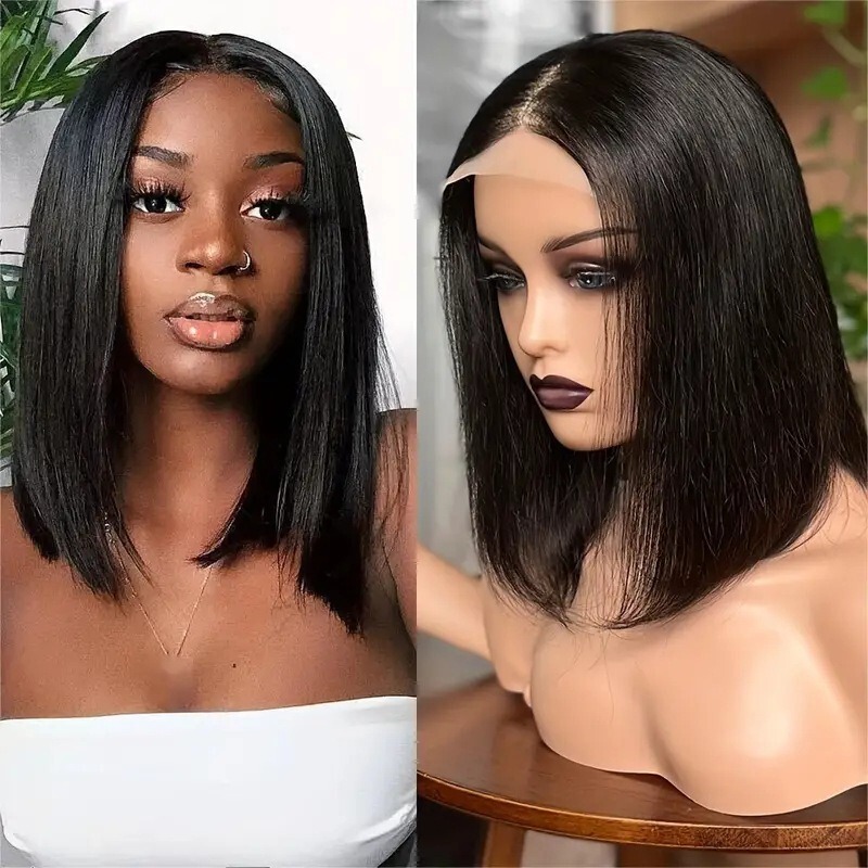 Amazon Cross-Border Lace Front Women's Middle-Parted Black Short Bob Wig Glue-Less Natural Fashion Wig Headpiece