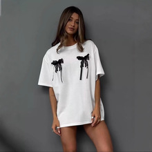 2024夏季新款立体装饰宽松款上衣简约风休闲百搭蝴蝶结短袖T恤女