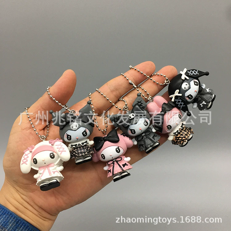 Ключодержатель с секретной коробкой (Sanrio Melody/Kuromi) PVC-фигуры 4–5 см с цепочкой-бусиной, 6 моделей (заказать по 6 шт)