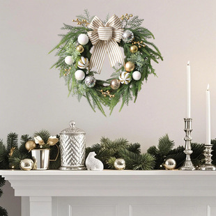 Christmas Popular Light Wave Ball Bow Pine Needle Rattan Wreath Garland
