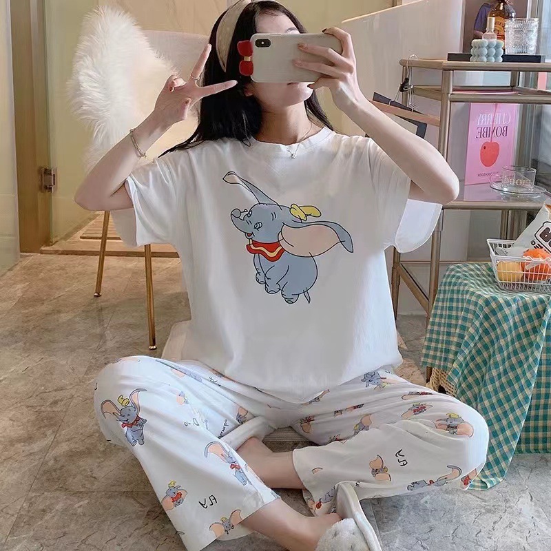 Pijamas para mujer, conjunto de verano de manga corta y pantalón largo para estar en casa, novedad 2025, primavera y otoño, estilo dibujos animados, estilo estudiantil, corte holgado.