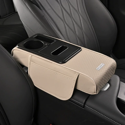 Cover with Dual Cup Holders, Armrest box pad - small-ivory-white