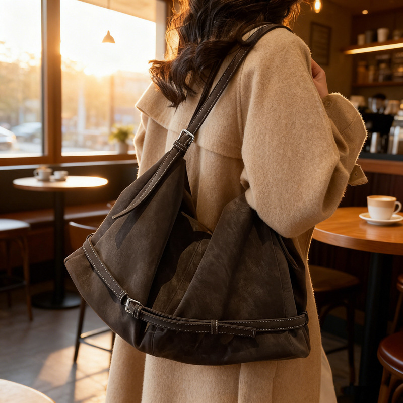 New large-capacity shoulder bag, suede soft leather fashion large bag, ins-style women's tote bag, versatile for commuting
