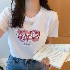 白色女装原创新款韩版夏装休闲遮肉休闲宽松大码圆领短袖T恤女潮