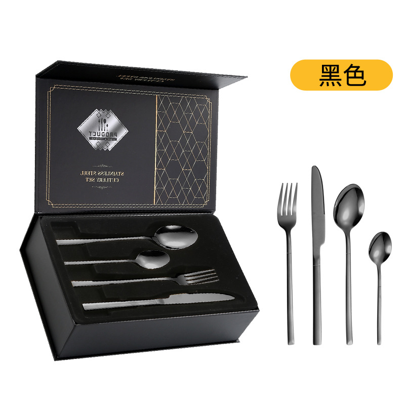 Amazon Venta caliente vajilla de acero inoxidable 24 piezas traje transfronterizo producto Caballero 4 piezas principales cuchillo de comida occidental, tenedor y cuchara traje