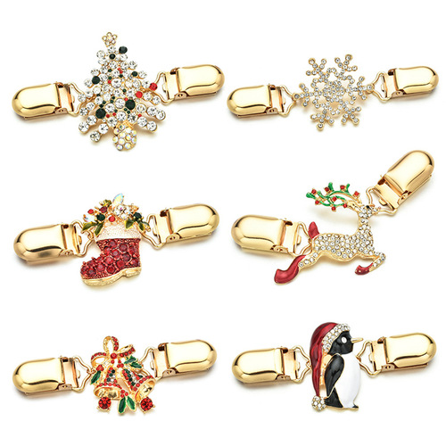 Cross-border Christmas brooch ornaments Santa Claus snowflake cardigan clip anti-exposure sweater clip factory direct supply