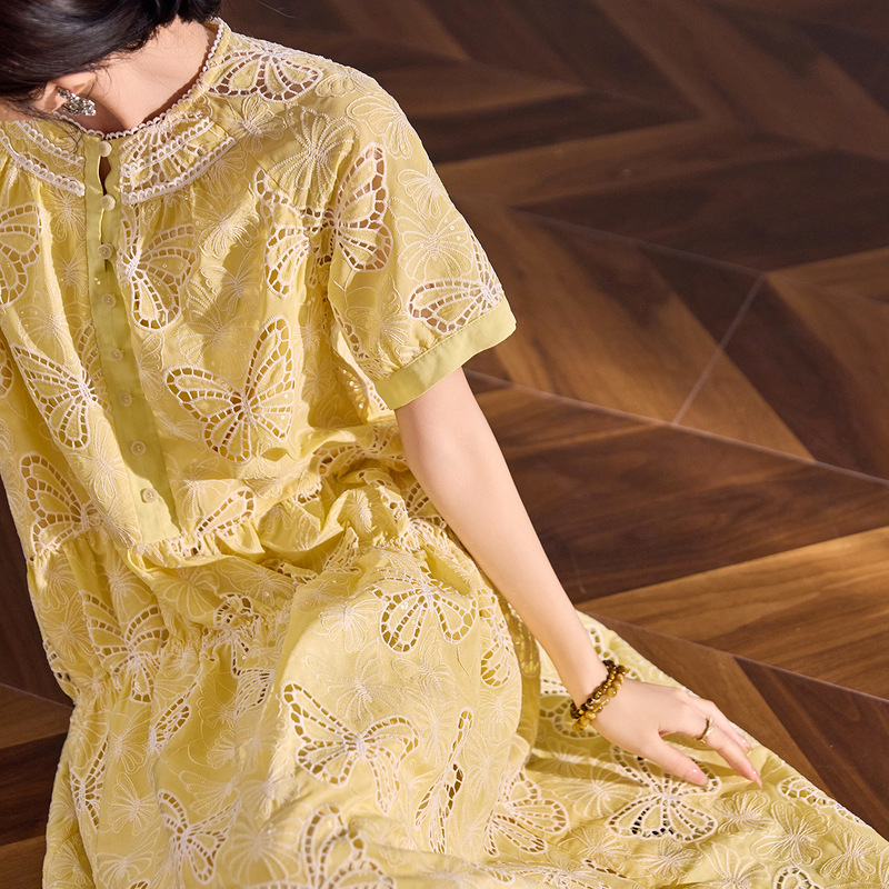 National Style Summer New Loose Heavy-Duty Dress for Women, Petite Size, High-End Butterfly Embroidery Long Dress Zx Model N4071