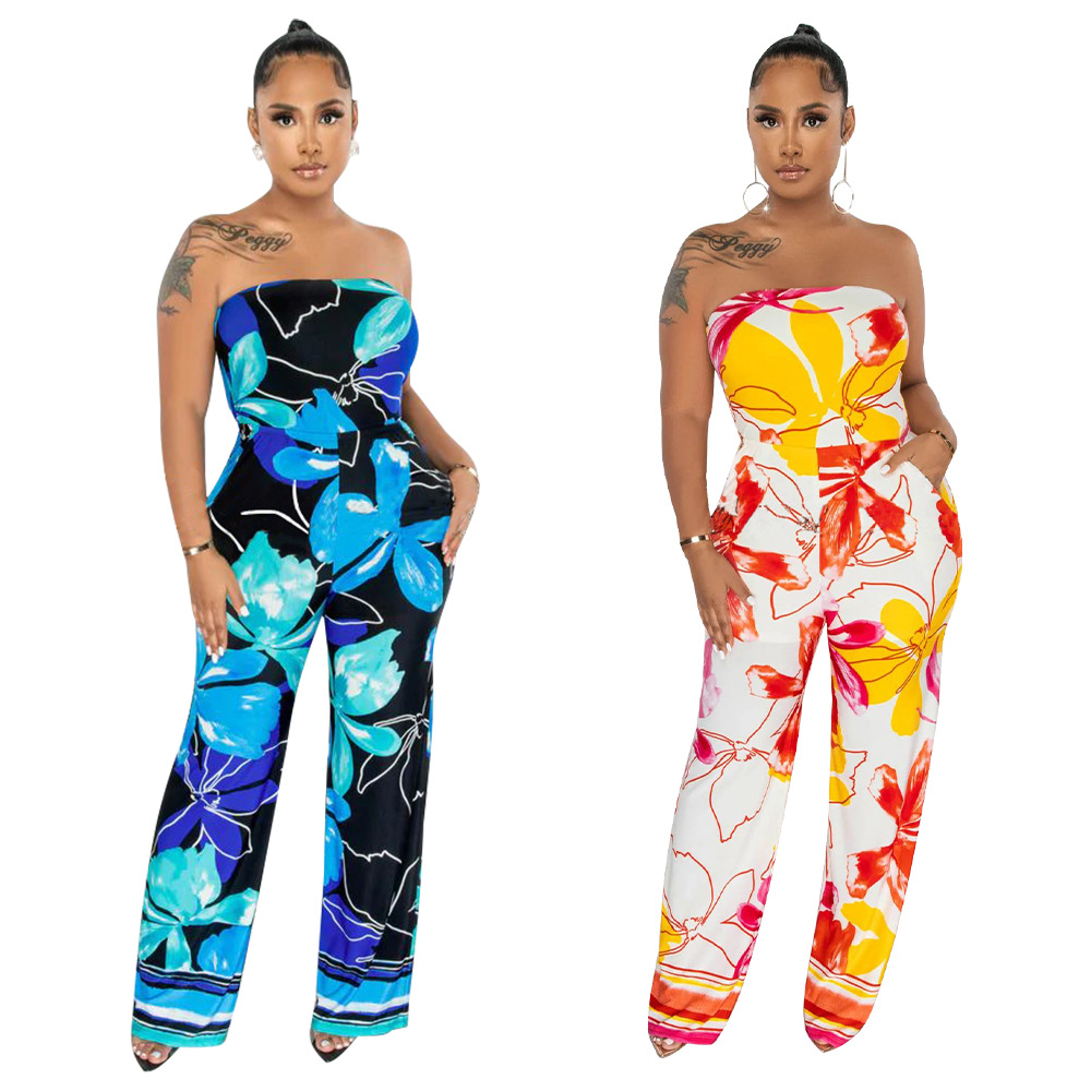 K10421 transfronteriza de Europa y América ropa de mujer AliExpress Amazon 2023 nuevo sin mangas sexy tubo superior impreso mono