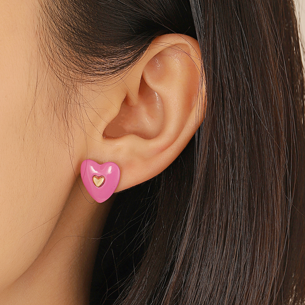 Fashion Heart Shape Alloy Metal No Inlaid Ear Studs display picture 1