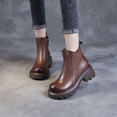 Women's Thick-soled Martin Boots 2023 New Autumn/Winter Boots Brown British Style Matching Skirts Petite Short Boots