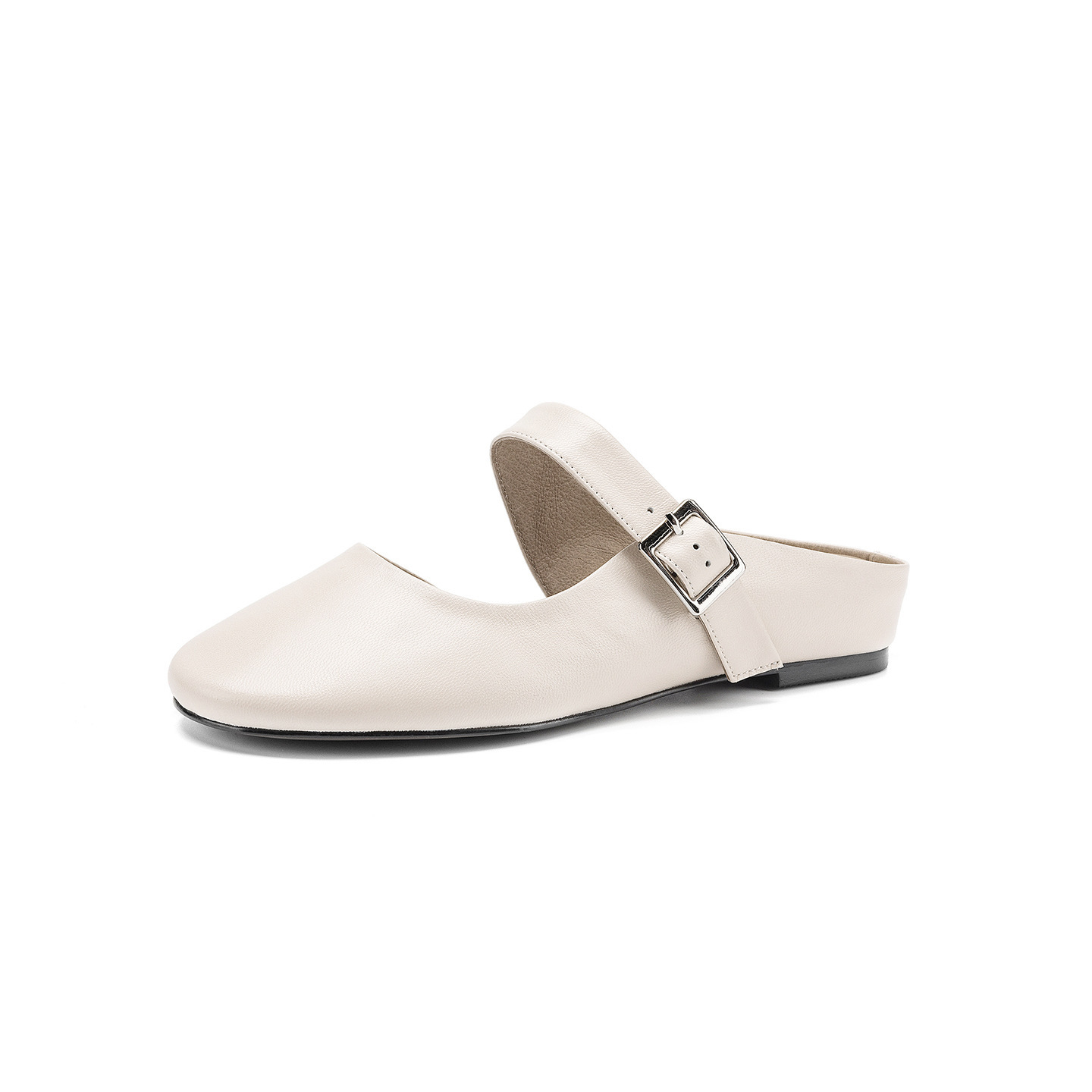Sandal nữ quai chữ V đế bệt mũi tròn hở gót — đen