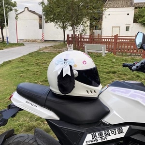 Cute Helmet Decoration Pink Bow Black Big Ear Dog Motorcycle Universal
