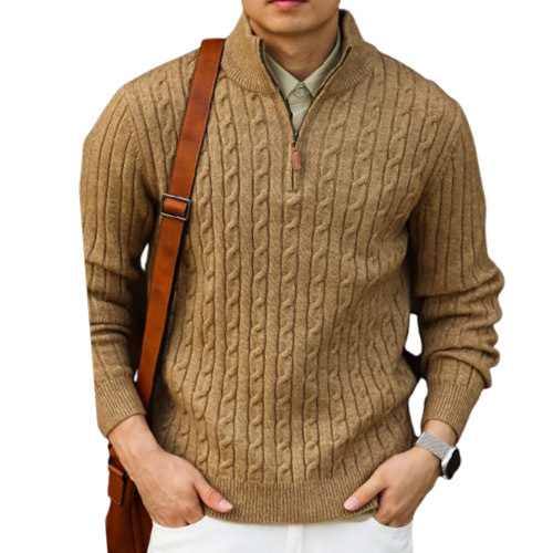 Explosiones transfronterizas de tamaño europeo medio cremallera jersey de hilado suéter hombre viejo viento de negocios otoño invierno fábrica al por mayor