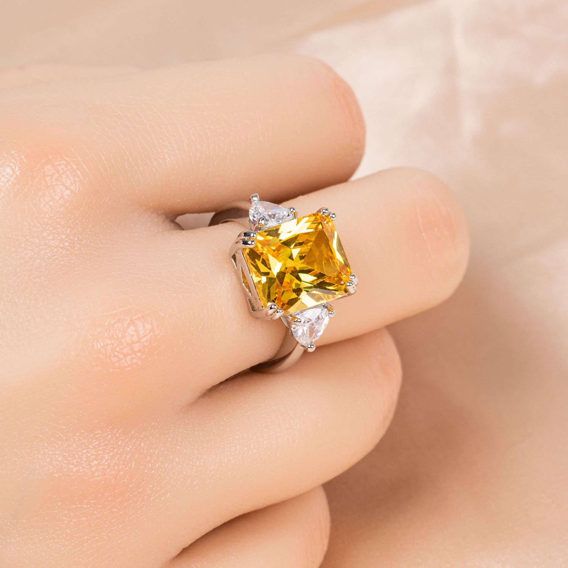 Hailian Jewelry Imitation Colorful Gemstone Series Square Style Retro Light Luxury Ring for Women Niche Fashion Open Ring Wholesale