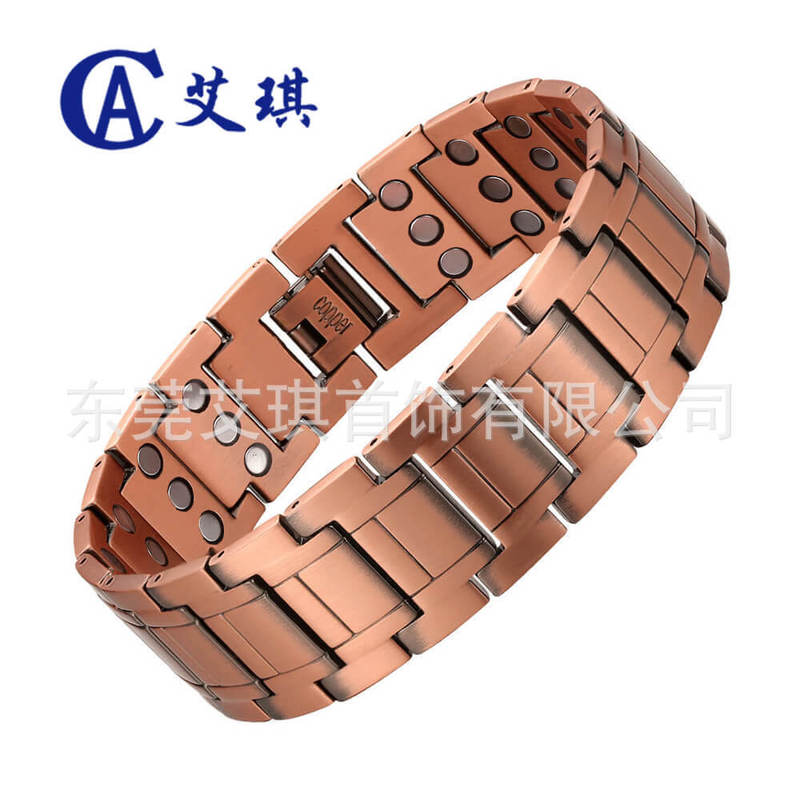 Cross-Border Hot-Selling Red Copper Bracelet for Men, Three-Row Magnetic Bracelet, Health Magnet Bracelet, Pure Copper Bracelet, Magnetic Therapy Bracelet