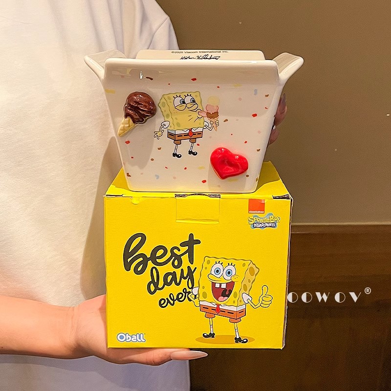 Bob Esponja Pai Daxing Tazón de papas fritas de cerámica para el hogar nuevo regalo de cumpleaños de ensalada de frutas de pareja de alto valor image 1