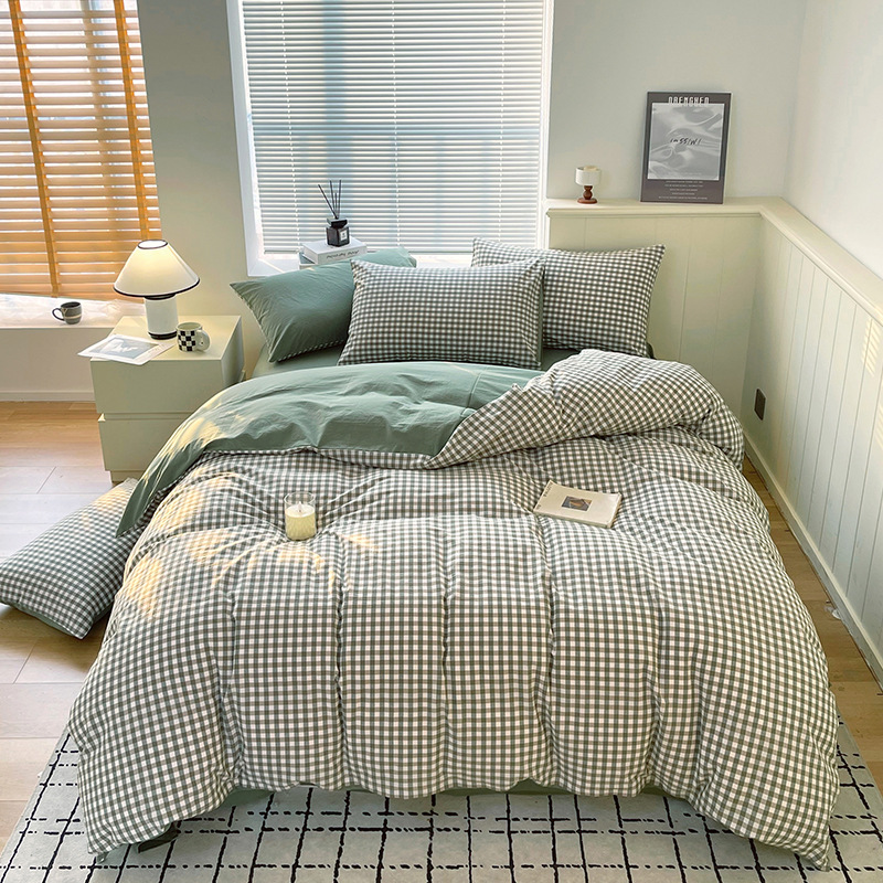 Juego de tres piezas de algodón lavado teñido en hilo, dormitorio de estudiantes universitarios, juego de literas, sábana, sábana, sábana, juego de cuatro piezas