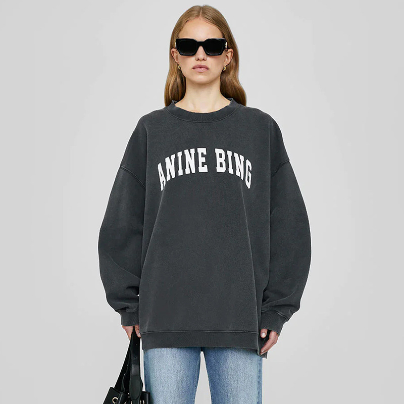 23 Winter new North American niche AB classic letter print fried color washed fried snowflake Loose Women's sweater 23 Winter new North American niche AB classic letter print fried color washed fried snowflake Loose Women's sweater