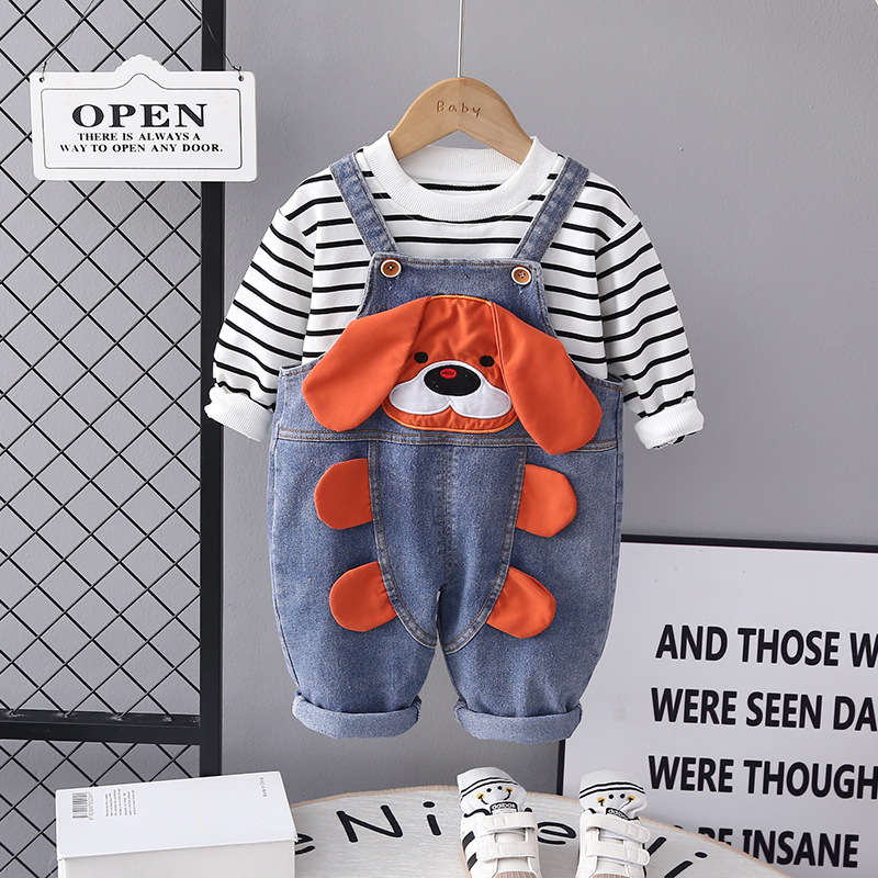 Los pantalones de mezclilla para bebés de los niños se adaptan a los nuevos niños de Otoño de estilo coreano de manga larga para niños de dos piezas ropa de otoño ropa para niños