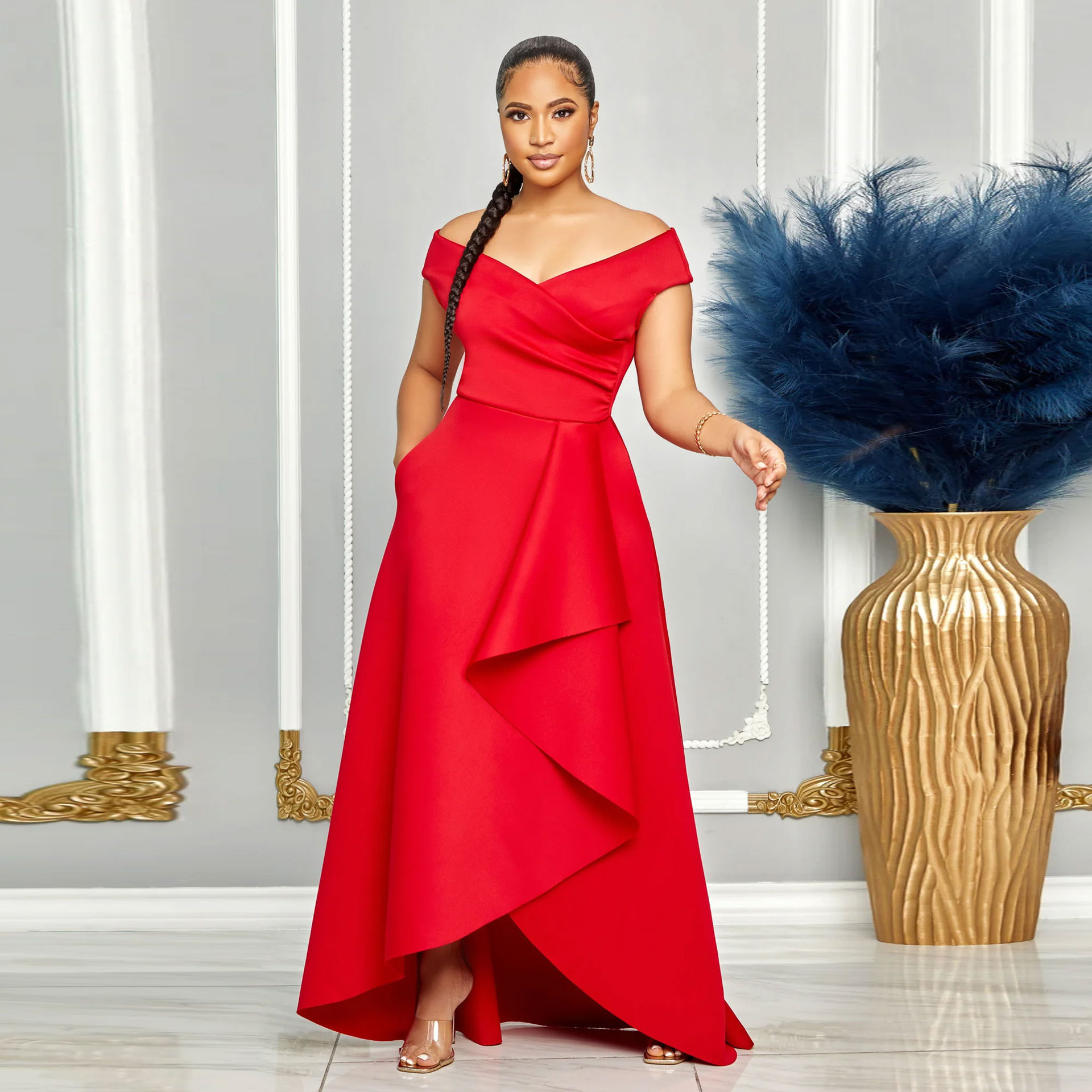 Women's Sexy Slim Fit One Shoulder Sleeveless Large Skirt Dress Solid Color_ecoleips.com