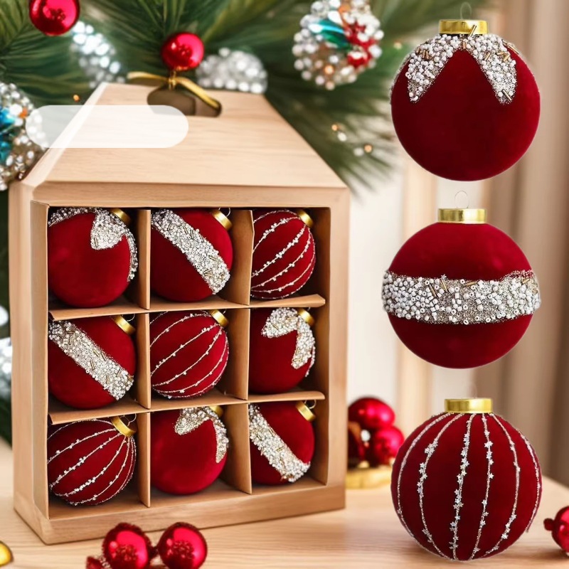 Pintado flocado bola de Navidad bola de decoración de Navidad colgante de árbol de Navidad accesorios de Navidad colgante de decoración de Navidad