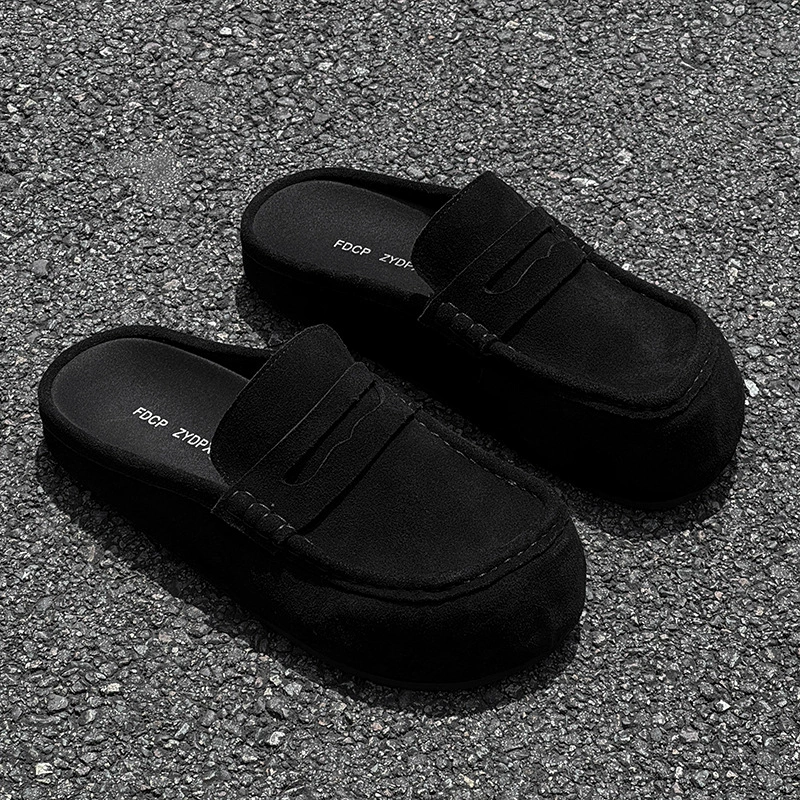 Ретро туфли Boken на толстой подошве с увеличенным большим пальцем ноги, повседневные уличные тапочки для ленивых, модные и универсальные 92286, черные-J