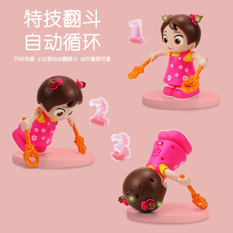 Shake nuevo producto acrobacias eléctricas giras luces música muñecas muñecas juguetes para niños al por mayor transfronterizos