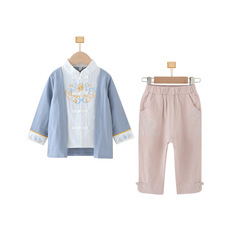 兒童漢服中國風童裝男童唐裝春秋假兩件寶寶周歲禮服古裝棉麻套裝