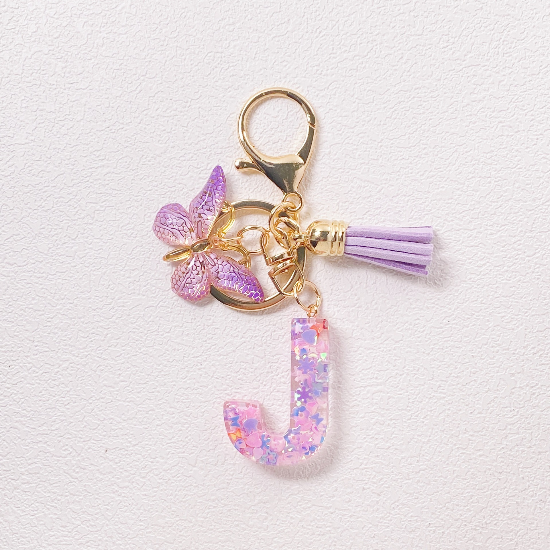 20g Weight Sequins Inlay Material Keychain Classification Daily Occasion Epoxy Material Letter, Butterfly Pattern Women's Gender Sweet Style Purple Color Letter Butterfly Keychain Epoxy Sequins Women's Sweet Keychain 11