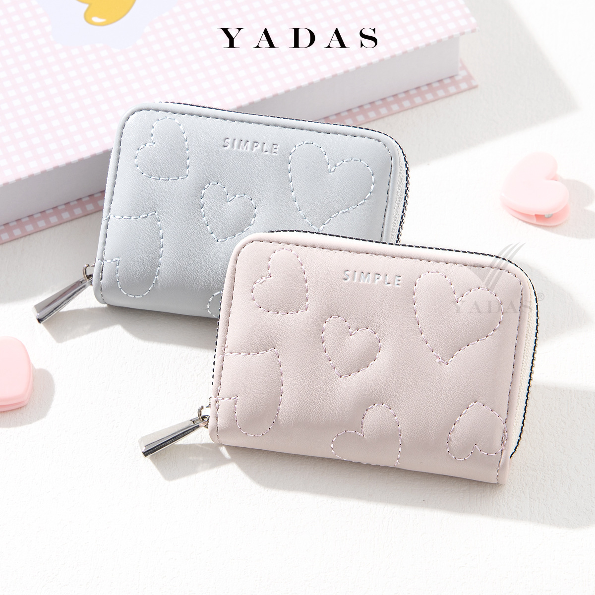 Xiaoxiang bolsa de tarjetas para mujeres YADAS PU de alto nivel corto tres plegables billetera