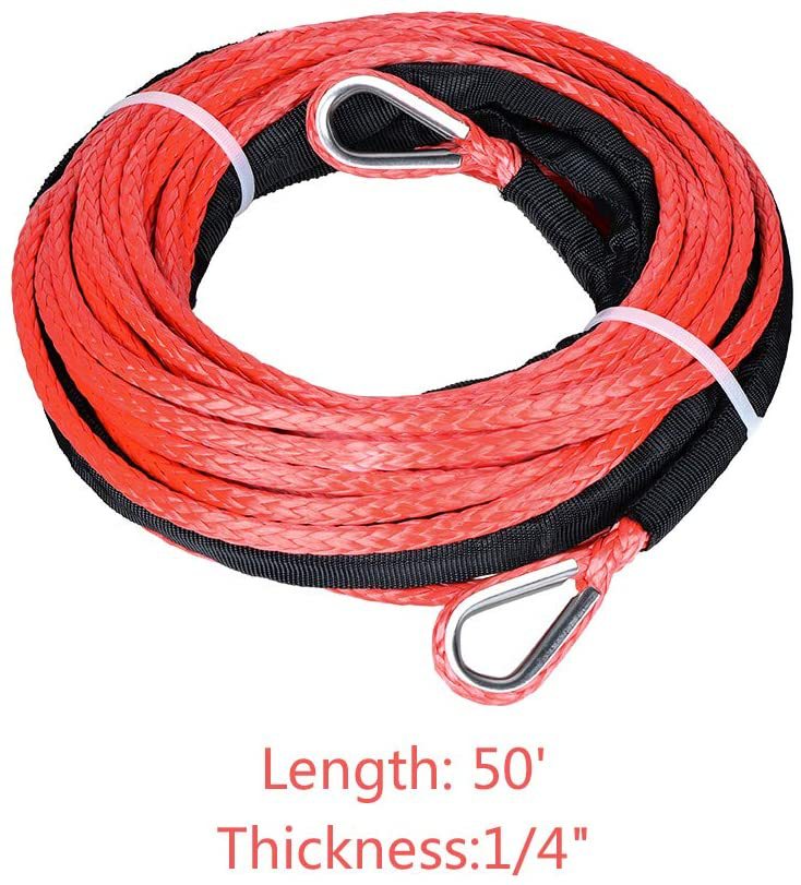 6mm Synthetic Fiber Rope Winch Rope 7700 Pounds 1/4 Polymer Trailer Rope Hook Uhmwpe Electric Winch Extension